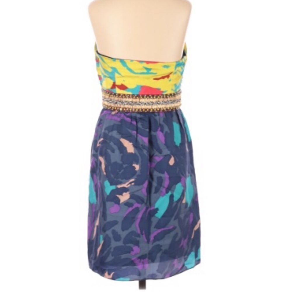 Tibi | Silk Abstract Multiprint Beaded Strapless … - image 2